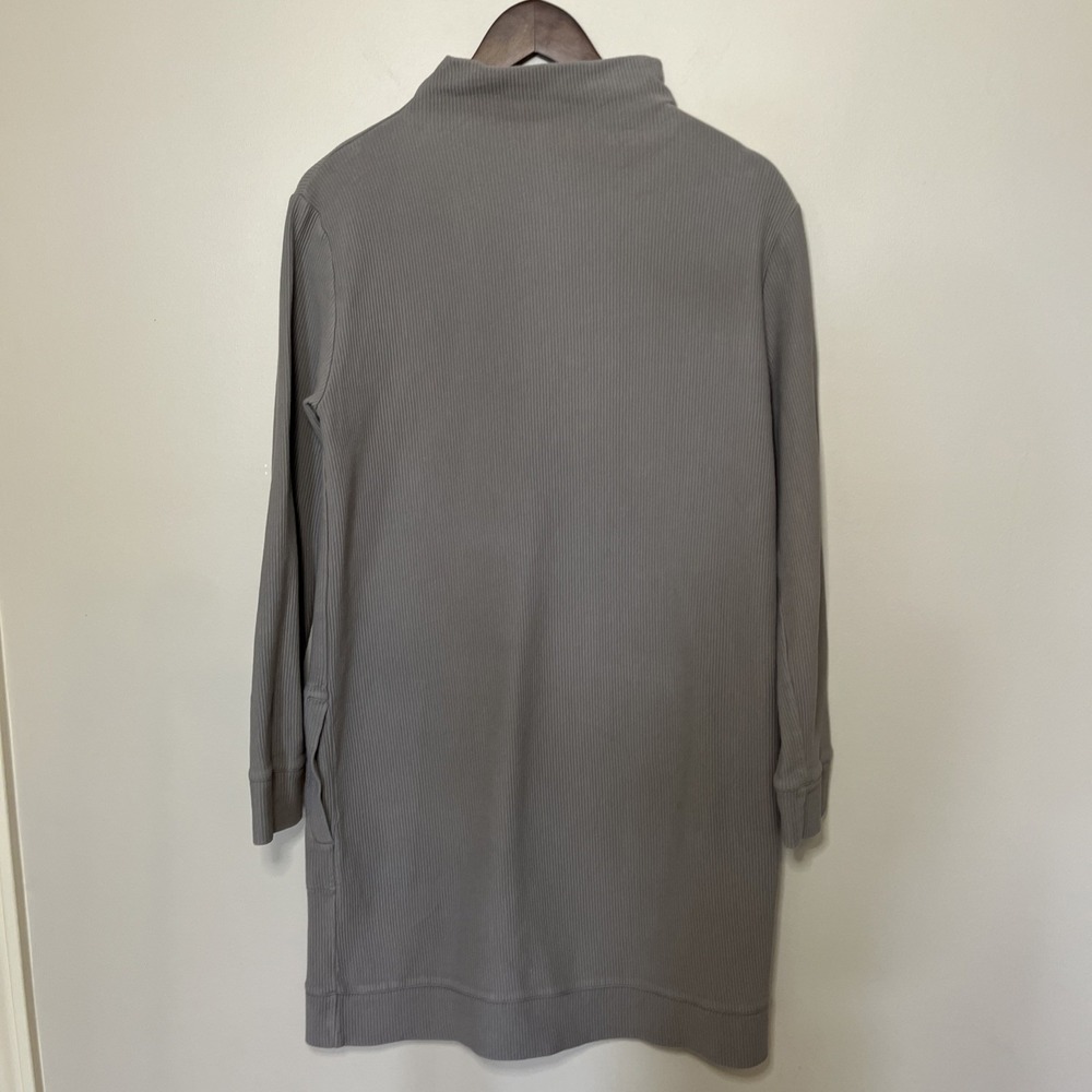 Garnet Hill Organic Cotton Ribbed Cocoon Dress Medium Grey Taupe Pockets - Picture 3 of 12